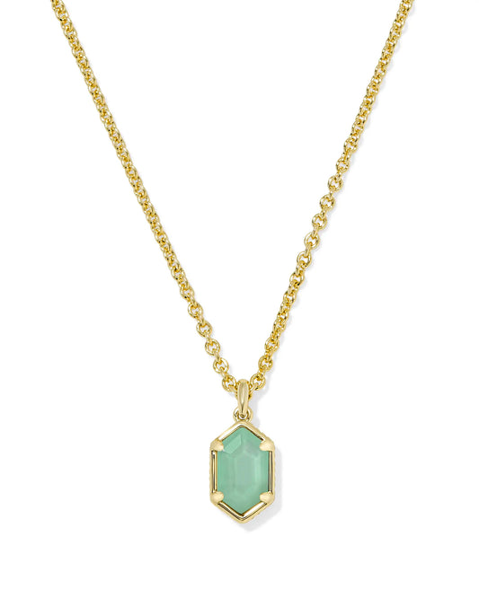 Kendra Scott Hallie Gold Short Pendant Necklace-Mint Green Watercolor Illusion