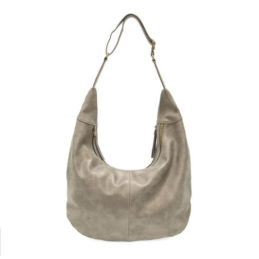 Joy Susan Rochelle Faux Suede Large Crescent Hobo Bag-Metallic Silver