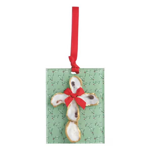 MUD PIE GREEN ACRYLIC OYSTER CROSS ORNAMENT