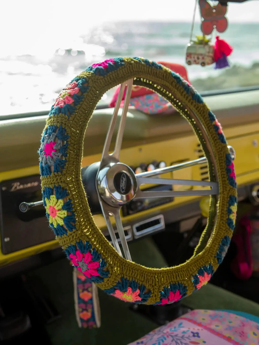 Natural Life Crochet Steering Wheel Cover, 15"-Olive