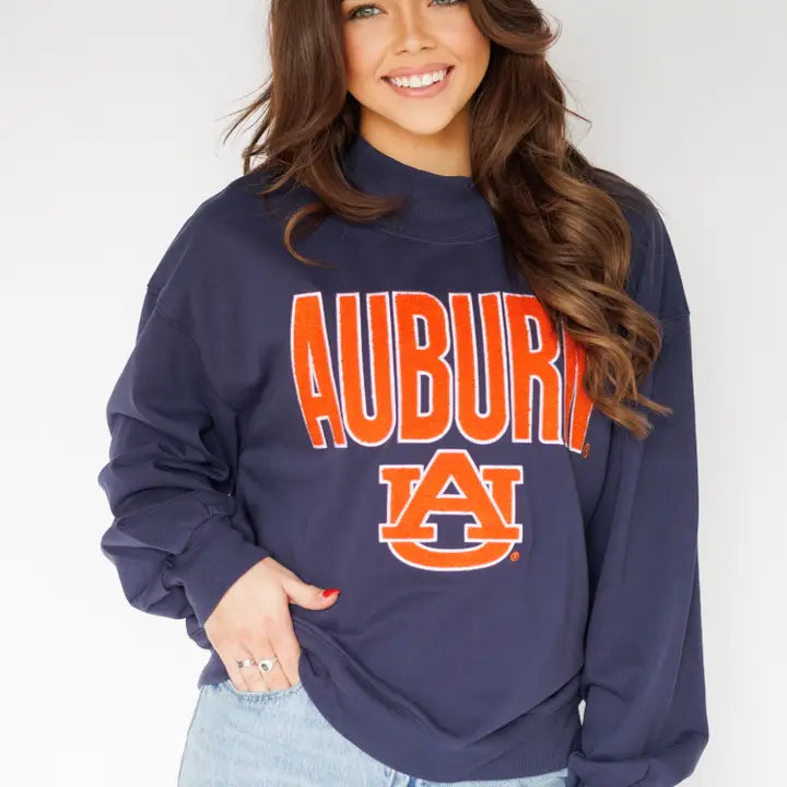 Capri Designs Auburn University Mock Neck Jersey - Collegiate Licensed