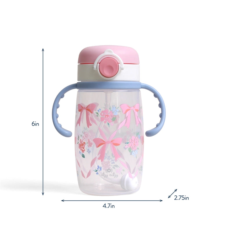 Itzy Ritzy Sips™ - Straw Cup with Snap-Close Lid-Ribbons & Roses