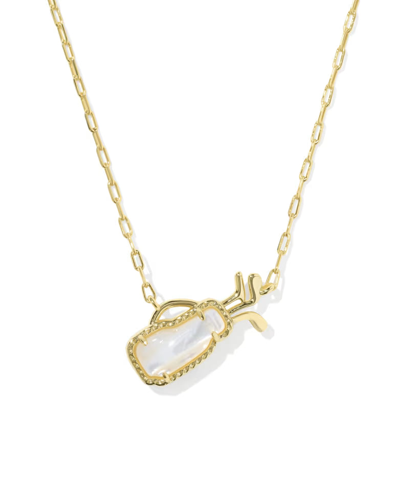 KENDRA SCOTT GOLF SHORT PENDANT NECKLACE GOLD IVORY MOTHER OF PEARL