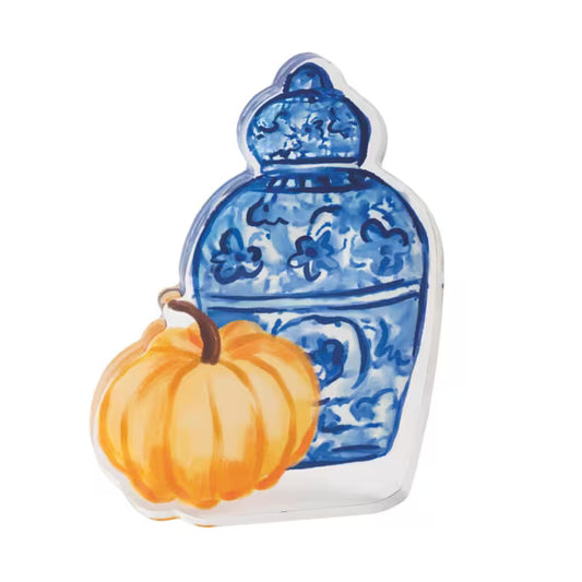MUD PIE TOPIARY JAR AND PUMPKIN ACRYLIC SITTER