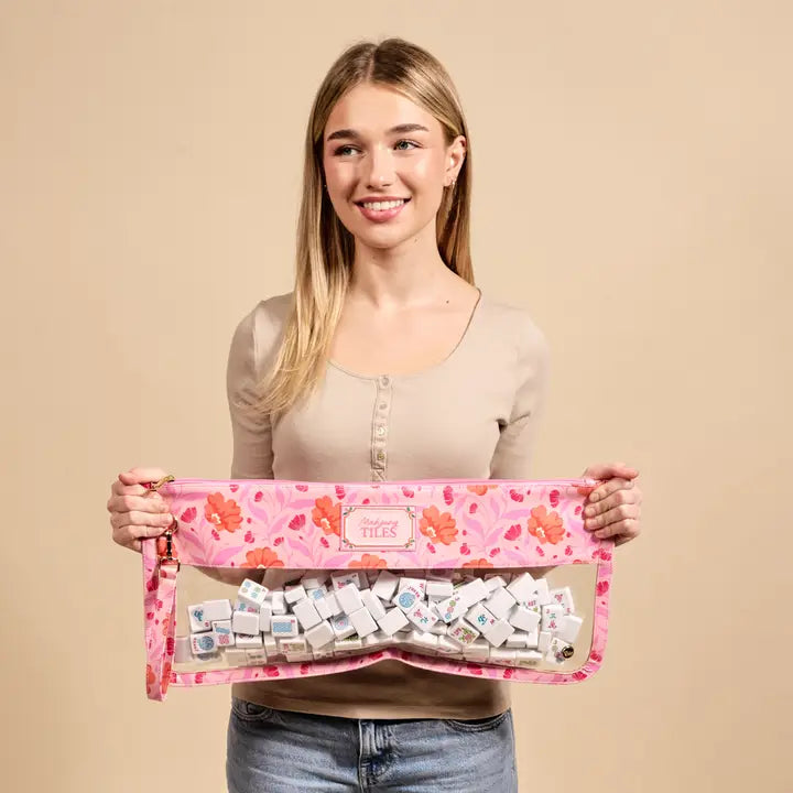 The Darling Effect Mahjong Tile Keeper Pouch–Poppin' Petals Hot Pink