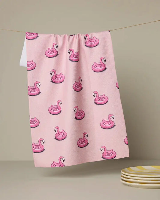 Geometry Flamingo Floatie Tea Towel