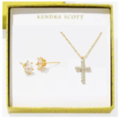 KENDRA SCOTT CROSS CRYSTAL AND CAILIN CRYSTAL GIFT SET GOLD WHITE CZ