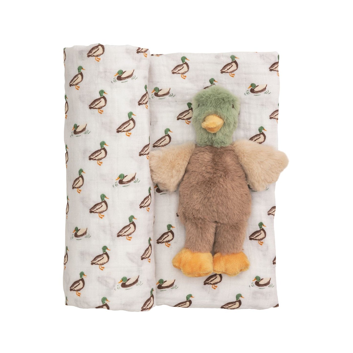 MUD PIE MALLARD SWADDLE & RATTLE SET