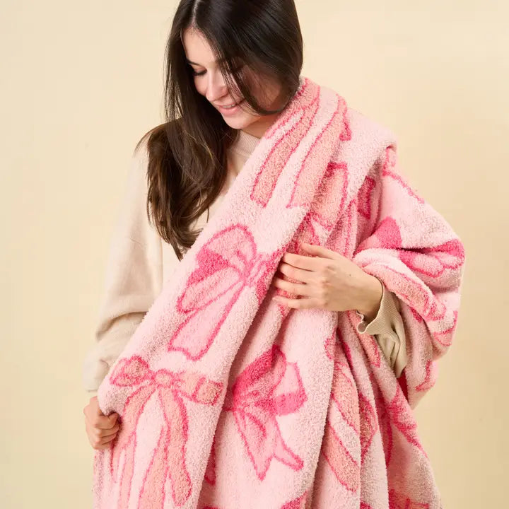 The Darling Effect Cozy Dreams Luxe Blanket-Blushing Bows Pink