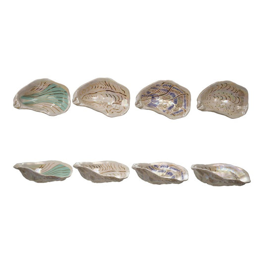 HAZEL MAZEL 5"L Ceramic Oyster Dish w Gold