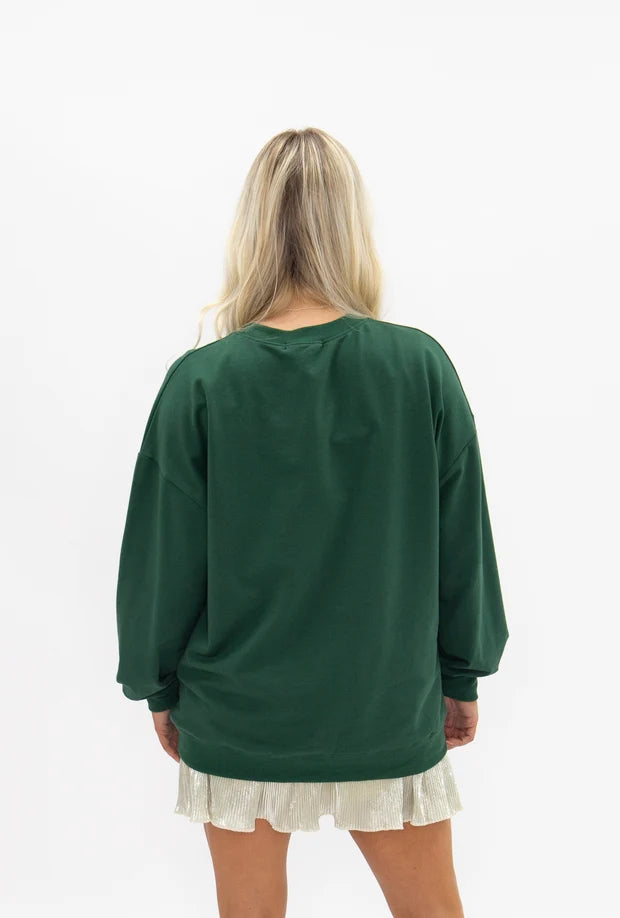 Grace + Emma Glitter Santa on Green Longsleeve Top