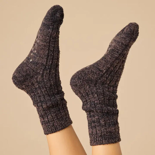 Softies Cozy Marshmallow Crew Socks with Grippers For Women-Dark Heather Espresso