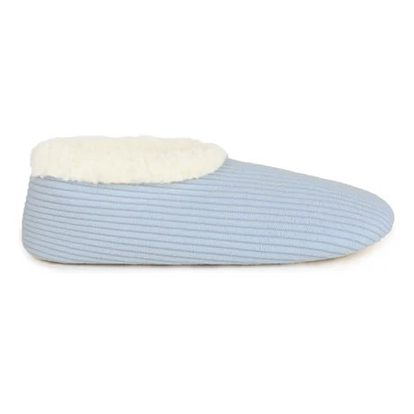 Snoozies! Womens Solid Corduroy Slipper With Memory Foam Sole Baby Blue