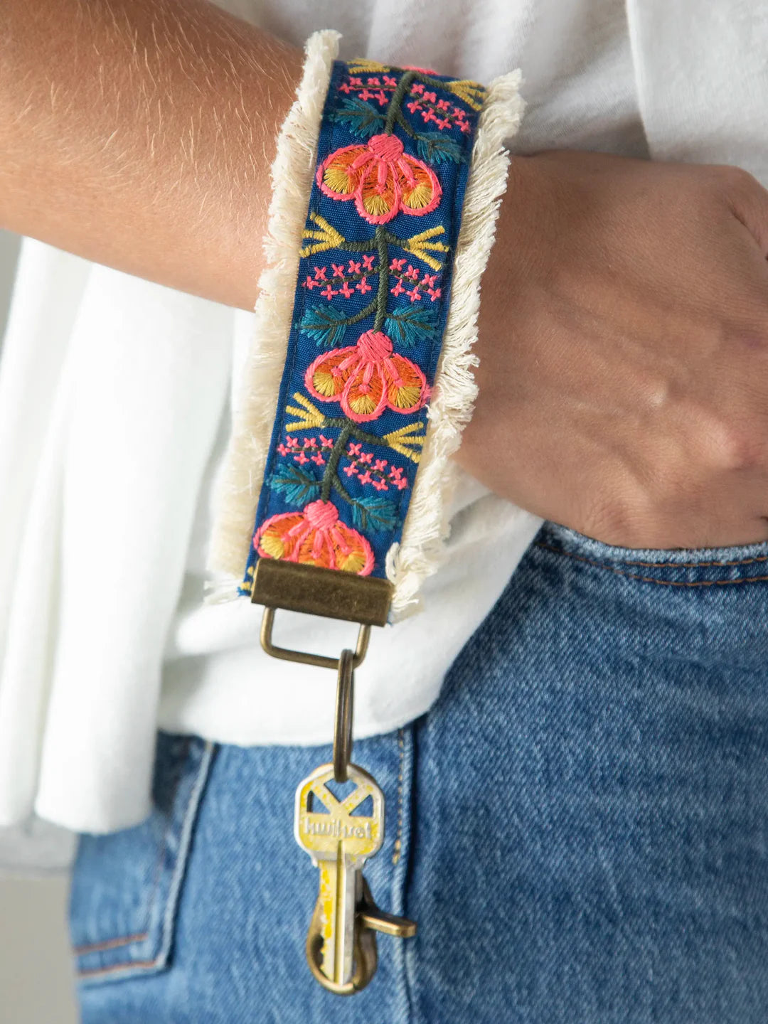 Natural Life Embroidered Key Chain-Navy