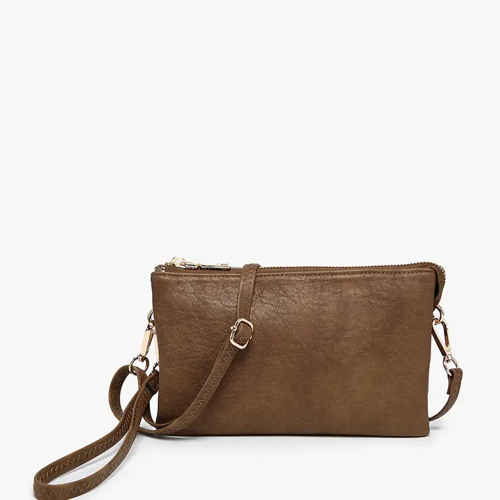 Jen & Co Riley Monogrammable 3 Compartment Crossbody/Wristlet-Walnut