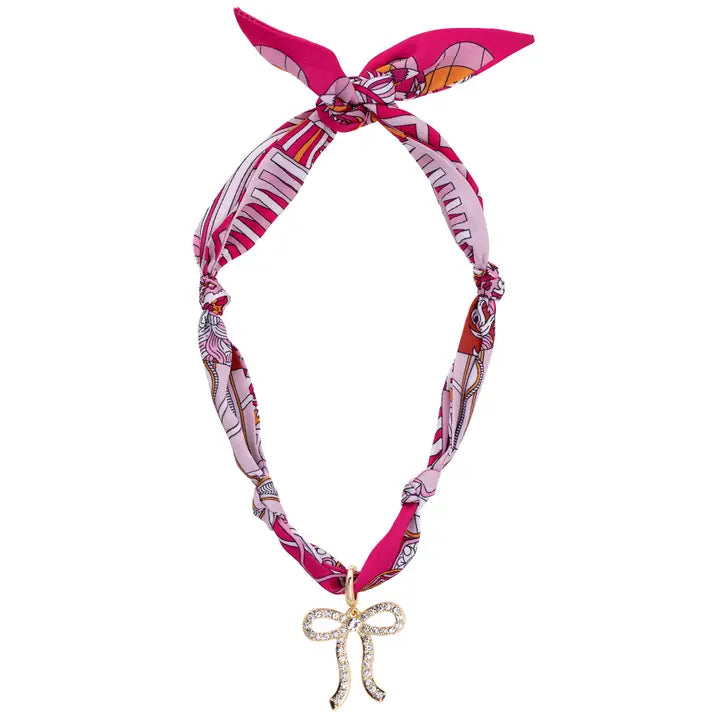 Canvas Style Cassie Pave Bow Scarf Necklace in Fuchsia/Orange/White
