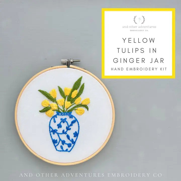 And Other Adventures Embroidery Co Hand Embroidery Kit - Yellow Tulips in Ginger Jar
