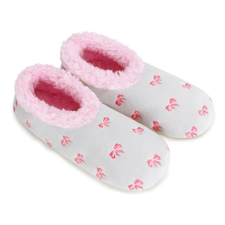 Snoozies! Womens Embroidered Bow-Utiful Slipper With Memory Foam Sole Light Grey