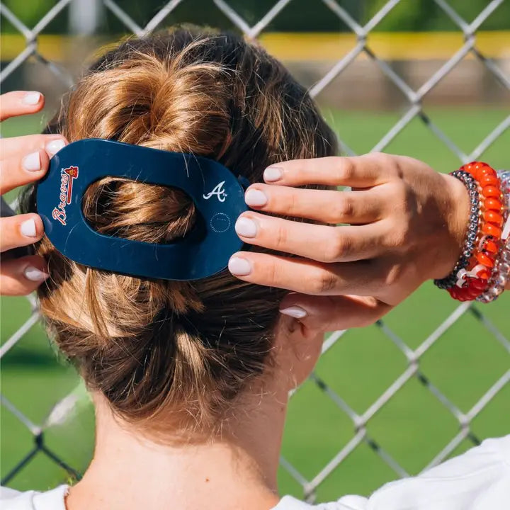 Teleties Flat Round Hair Clip | Large | Atlanta Braves