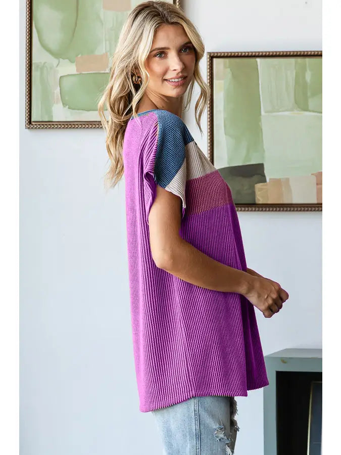 7th Ray Magenta Ribbed Top