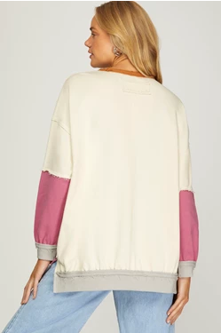 SHE & SKY OVERSIZED COLOR BLOCK FRENCH TERRY SWEATSHIRT