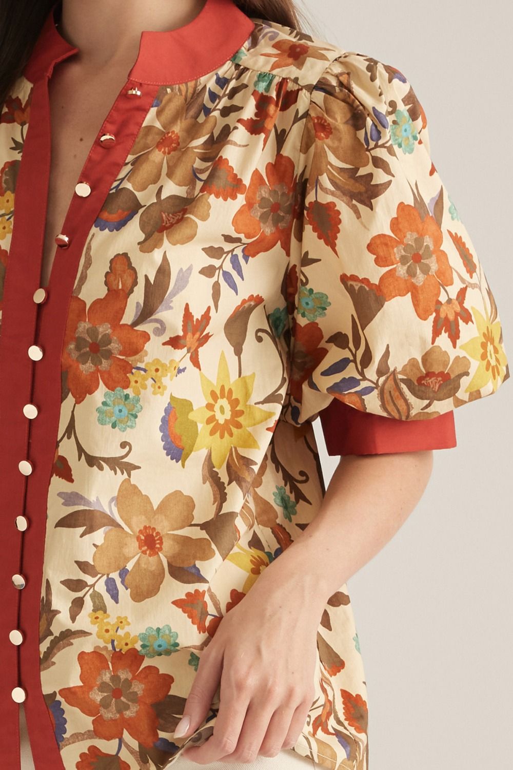 Entro Printed Short Puff Sleeve Top