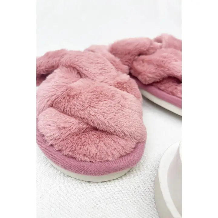 Love and Repeat Soft Tone Bow Cozy Indoor Open Toe Slipper