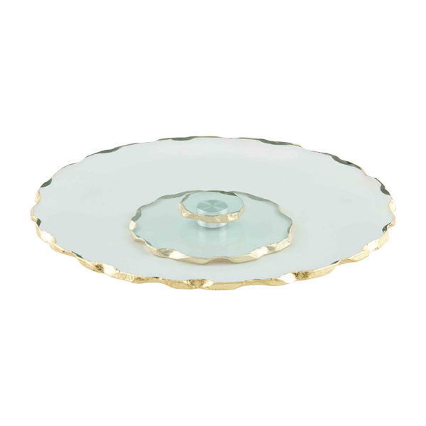 MUD PIE GOLD EDGE GLASS LAZY SUSAN