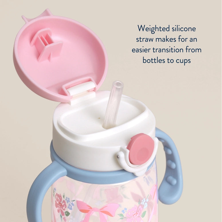 Itzy Ritzy Sips™ - Straw Cup with Snap-Close Lid-Ribbons & Roses