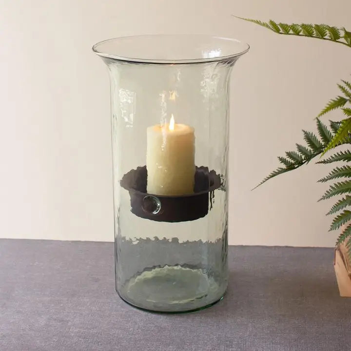 Kalalou Original Glass Candle Cylinder W Rustic Insert - Medium