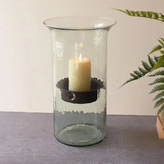 Kalalou Original Glass Candle Cylinder W Rustic Insert - Medium