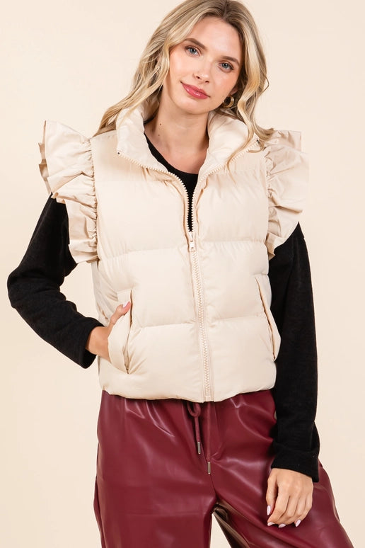 GeeGee Ruffled Sleeve Puffer Vest