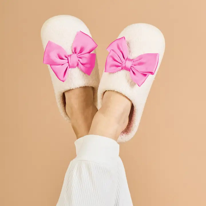 The Darling Effect Fuzzy Slippers-Betty Bow Hot Pink