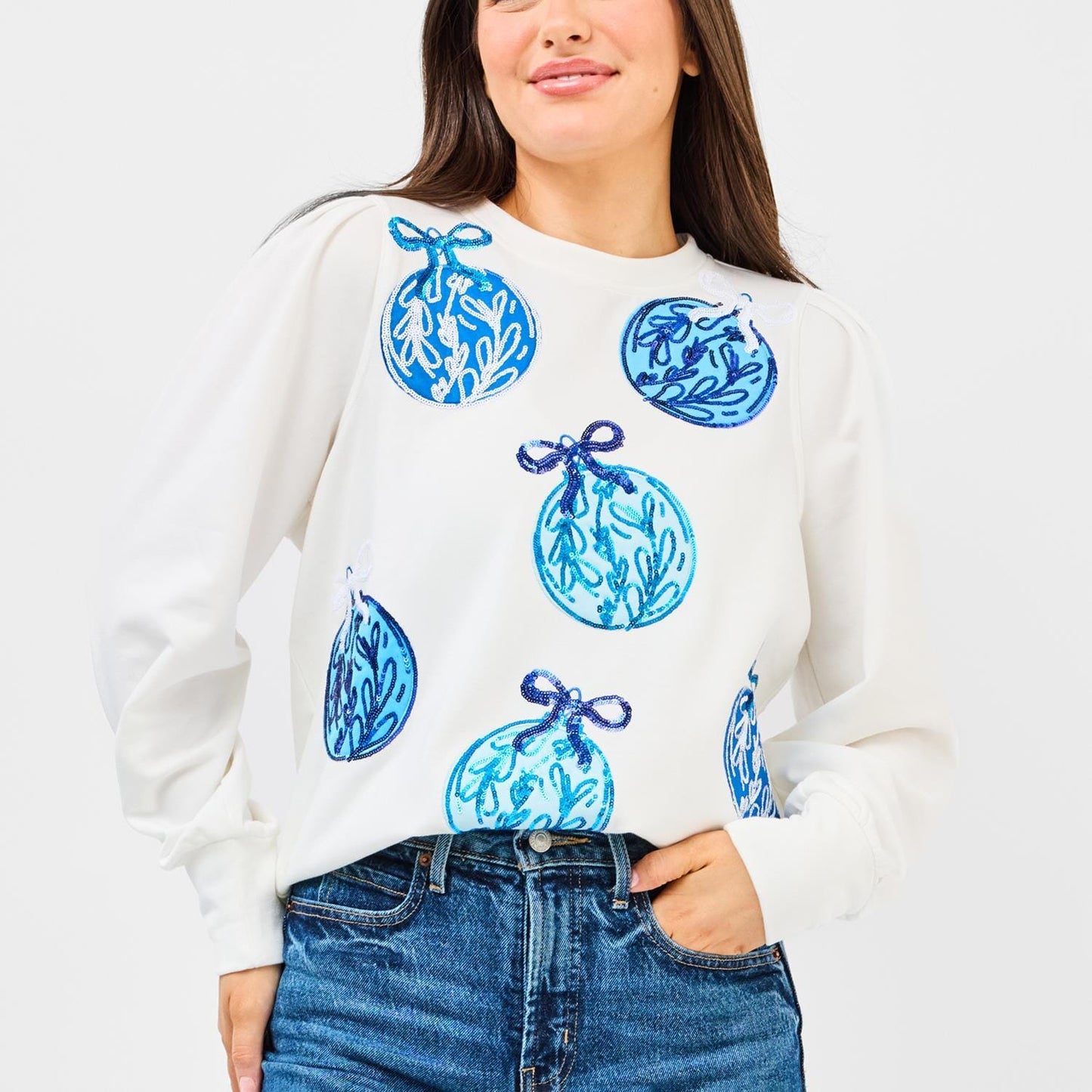 Mary Square Kelly Sweatshirt - Blue Ornaments
