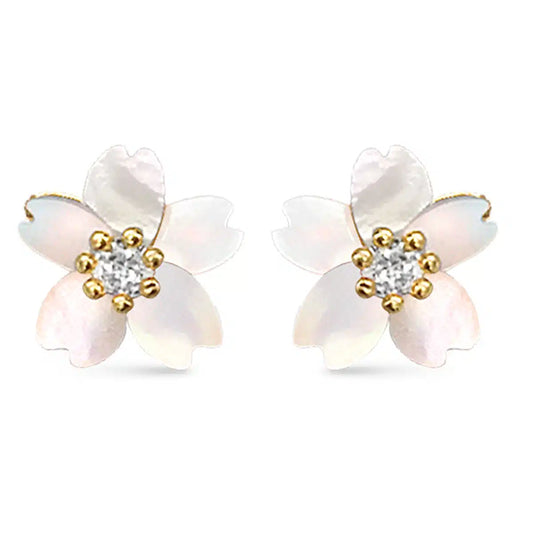 AMANDA BLU MOTHER OF PEARL PETAL EARRINGS WITH CZ CRYSTALS – GOLD