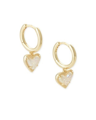 KENDRA SCOTT ARI HEART HUGGIE EARRINGS GOLD IRIDESCENT DRUSY
