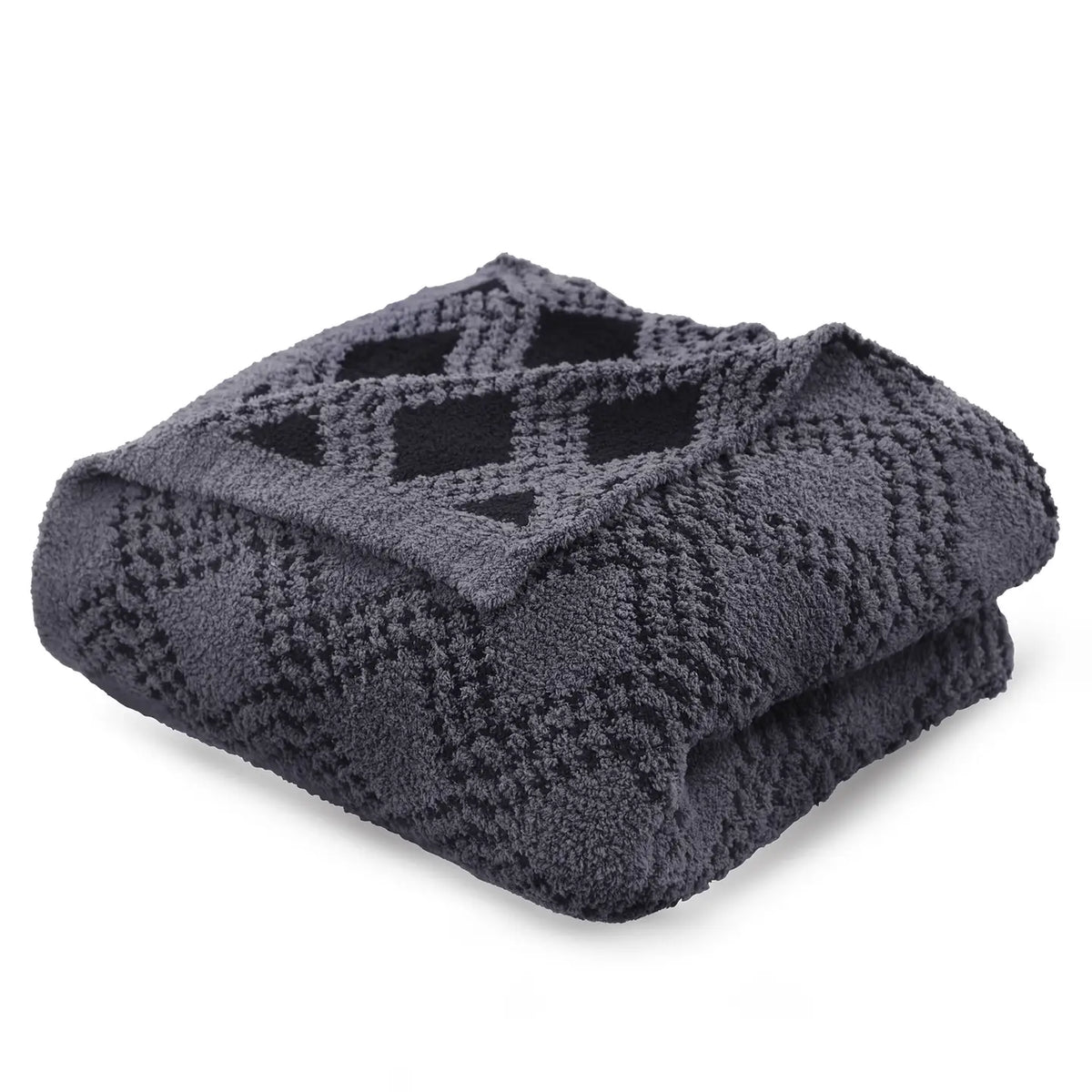 Amanda Blu Plush Diamond Throw Blanket | Soft Luxurious Throw-Charcoal