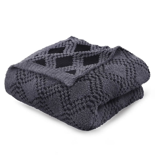 Amanda Blu Plush Diamond Throw Blanket | Soft Luxurious Throw-Charcoal