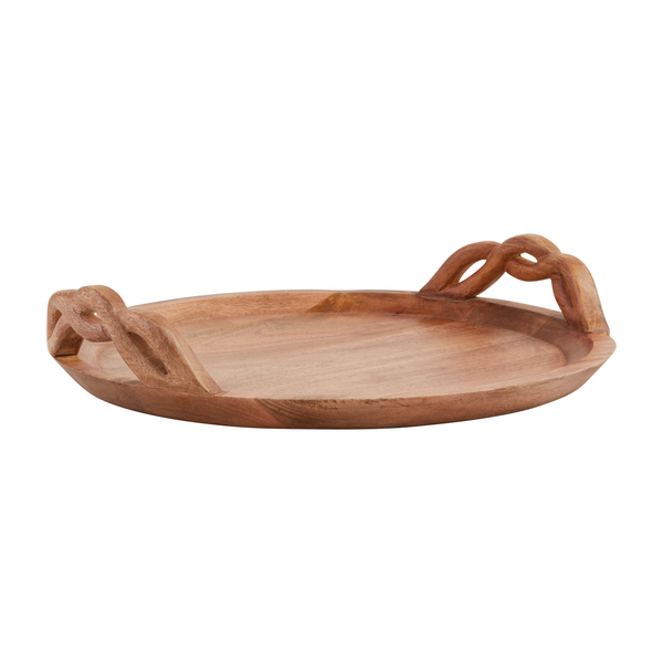 MUD PIE TWISTED HANDLE WOOD TRAY