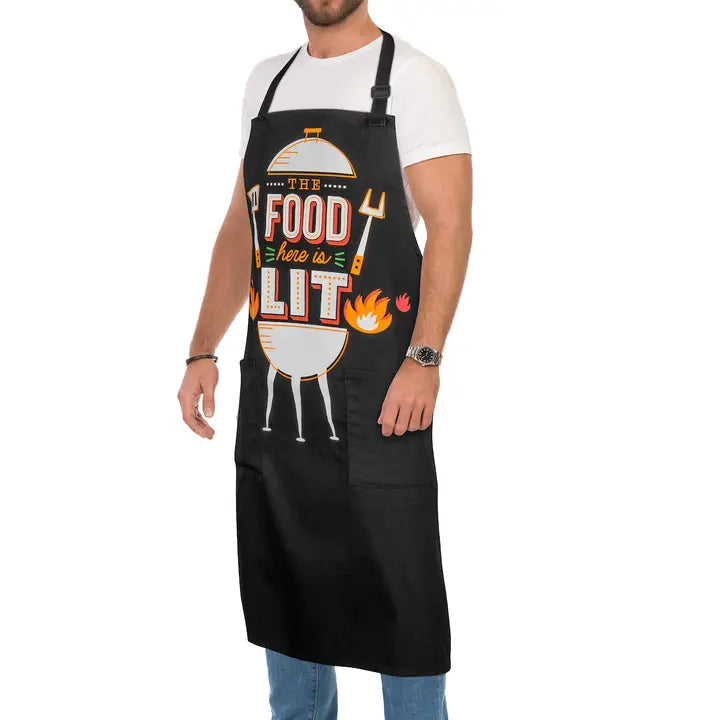 Lavley The Food Here Is Lit Apron - Funny Grilling Apron
