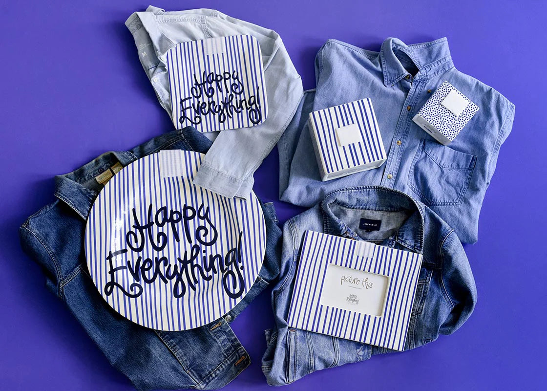 HAPPY EVERYTHING INDIGO SKINNY STRIPE MINI RECTANGLE FRAME