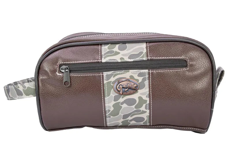 ZEP-PRO BASS GREEN PEBBLE OLD SCHOOL CAMO MEN'S TOILETRY DOPP BAG.