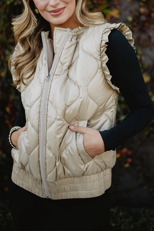 Katydid Soft Tan Metallic Quilted Vest