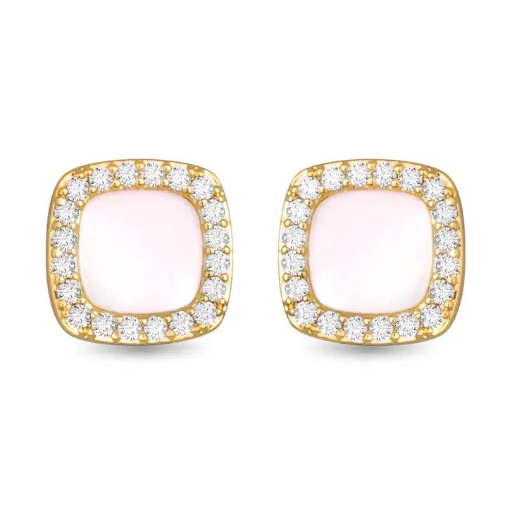 Amanda Blu Cz and Mother of Pearl Small Square Stud Earrings - Gold