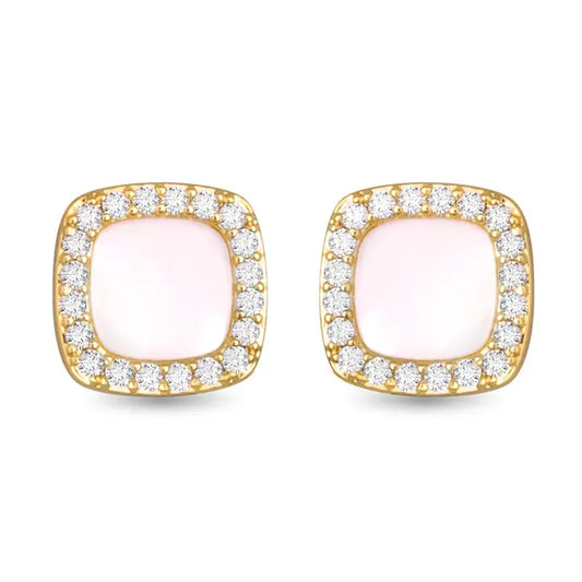 Amanda Blu Cz and Mother of Pearl Small Square Stud Earrings - Gold