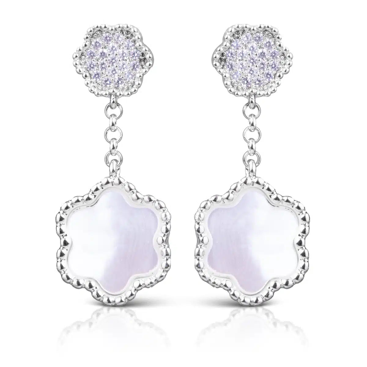 AMANDA BLU CZ/MOTHER OF PEARL CLOVER EARRINGS – SILVER