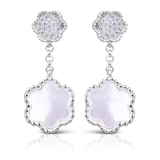 AMANDA BLU CZ/MOTHER OF PEARL CLOVER EARRINGS – SILVER
