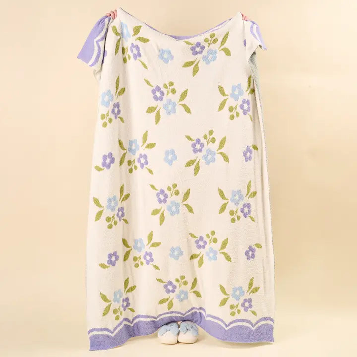 The Darling Effect Cozy Dreams Luxe Blanket-Scalloped Floral Periwinkle