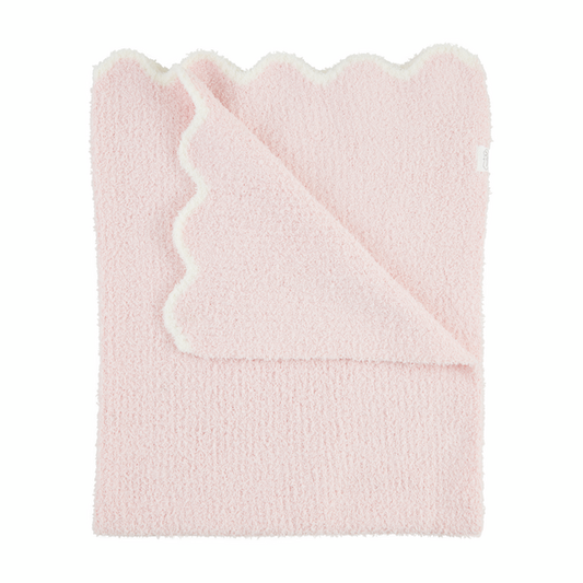 MUD PIE PINK SCALLOP CHENILLE BLANKET