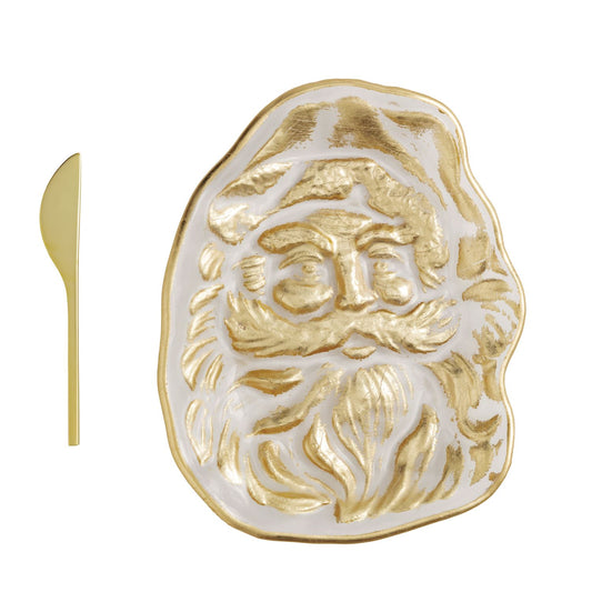 MUD PIE SANTA GOLD CHRISTMAS CHEESE PLATE SET